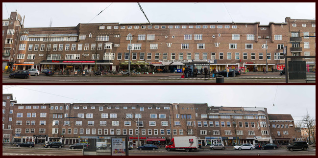 Rijnstraat tussen IJsselstraat en Vrijheidslaan. Boven de oostkant, onder de westkant.
<br/>
Marcel Westhoff, 2015-12-01